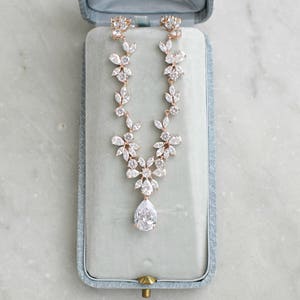 Swarovski Crystal Bridal Necklace ADELIE Gold CZ Wedding Necklace Rhinestone Necklace Bridal CZ Jewelry Bridal Jewellery Cubic Zirconia