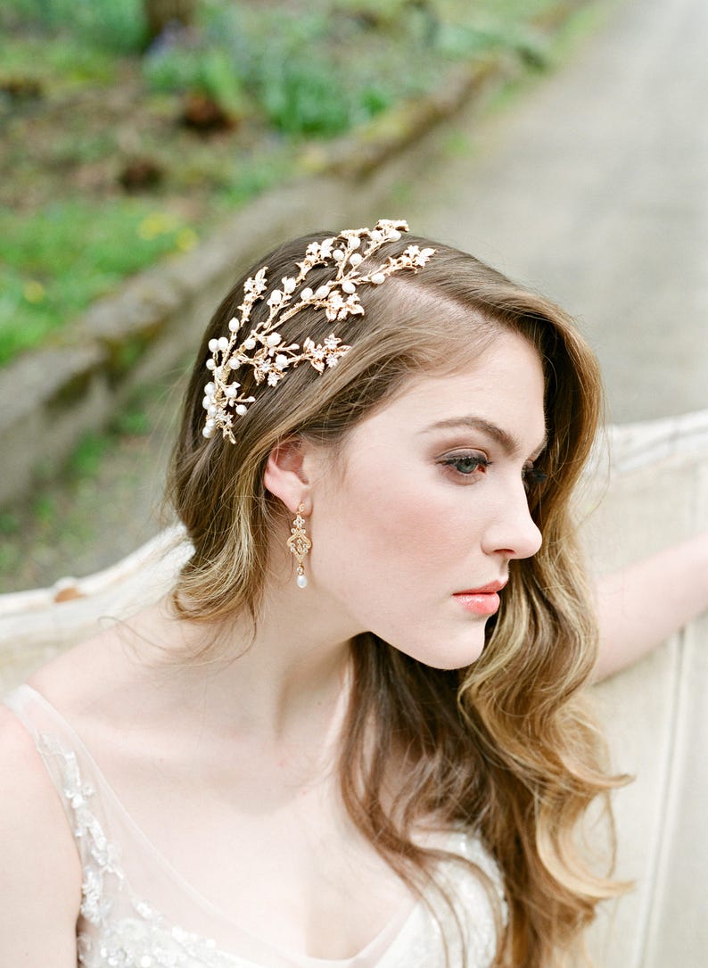 Bridal Headpiece, HEIDI Bridal Pearl Hair Comb,Freshwater Pearl Headpiece, Wedding Headpiece, Gold Bridal Pearl Headpiece, Bridal Hairclip image 2