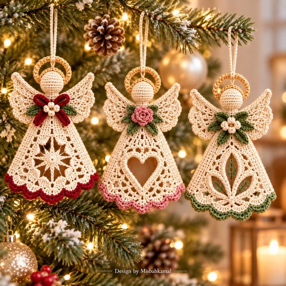 Crochet Angel Ornament Pattern PDF: 3 Heirloom Lace Christmas Angels, Tree Decor, Gift Topper & Keepsake