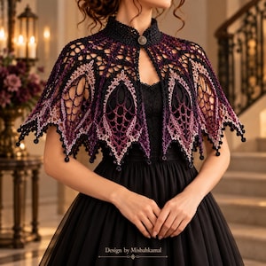 Gothic Crochet Capelet Pattern PDF: Cathedral Spiderweb Lace Shawl, Victorian Witch Shoulder Cape, Halloween Costume