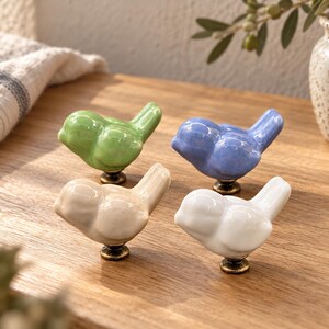 Tirador de cerámica con forma de pájaro para armario / Tirador de cajón estilo rústico / Herrajes para muebles de un solo orificio