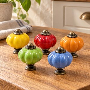 Ceramic Pumpkin Cabinet Knob | Glazed Drawer Handle | Retro Style Furniture Hardware