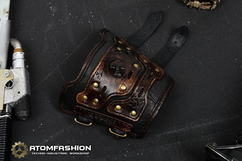 Apocalypse cinder leather bracer in post apocalyptic style