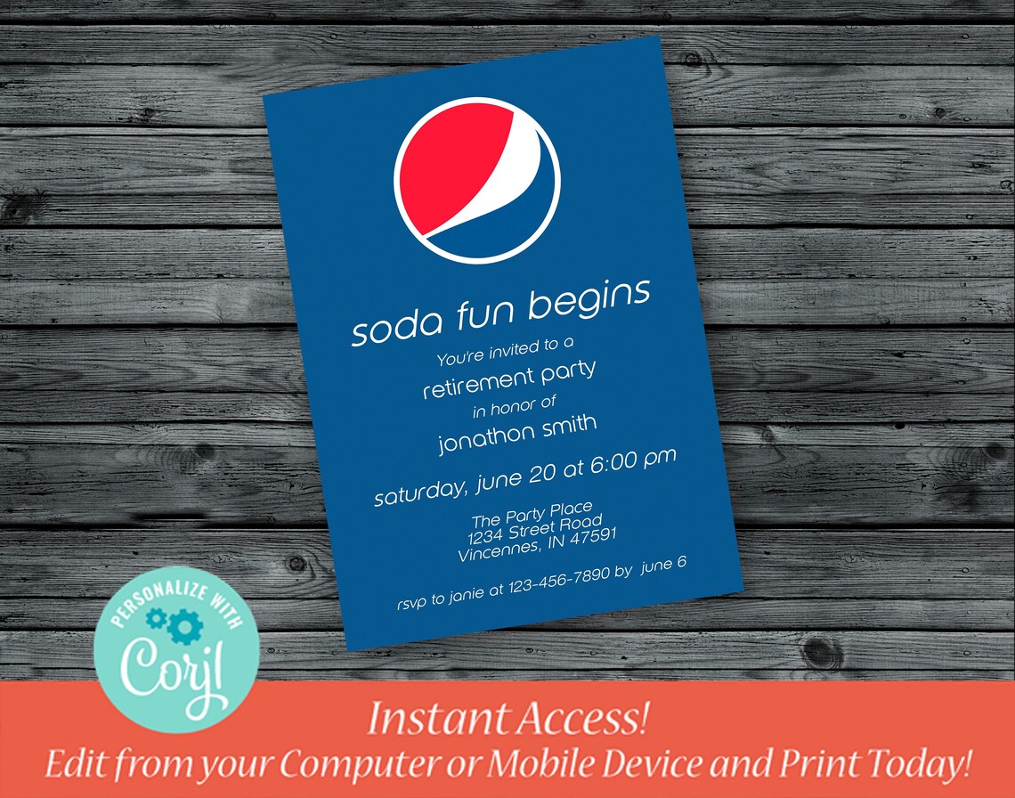 Pepsi Party Invitation Pepsi Party Decorations Pepsi Cola Etsy