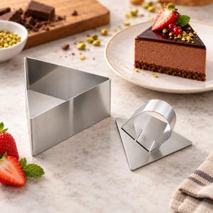 Fida Triangle Individual Cake Ring with Push-Up Base Set of 3, Stainless Steel Mousse Ring and Pusher