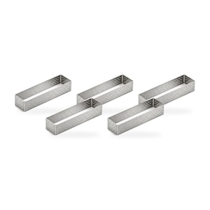 Fida Rectangular Tart Ring 5 Pack Same Size, Perforated Stainless Steel, Height 2 cm, Choose Size 2.5x9.5-13x20 cm