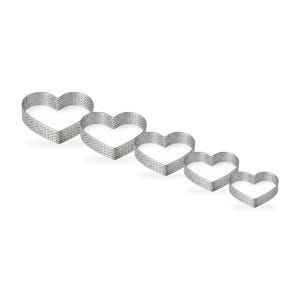 Fida Heart Tart Ring Set of 5 Graduated Sizes, Perforated Stainless Steel, Height 2.5 cm, Choose Range Ø9-Ø14 cm