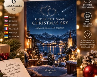 Under the Same Christmas Sky Card, Long Distance Christmas Card, Printable Christmas Card, Digital Download, Multilingual Card