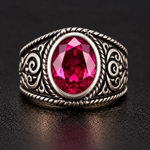 Men's Ruby Pink 925 Sterling Silver Ring, Bold Statement Jewelry, Gift for Husband