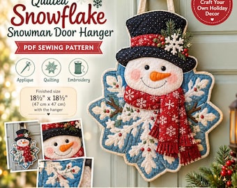 Quilted Snowflake Snowman Door Hanger Sewing Pattern (PDF)