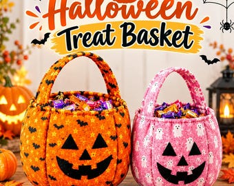 Halloween Trick or Treat Basket Sewing Pattern, Pumpkin Candy Basket (PDF)