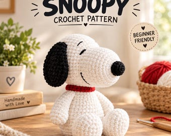 Modèle PDF de Snoopy au crochet, Modèle Snoopy Amigurumi, Peluche Chien Mignonne, Modèle de Chiot au Crochet, Inspiré de Peanuts, Termes Américains, Guide Cadeau DIY !