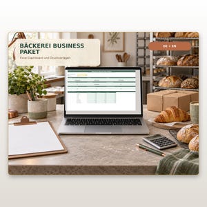 Affärsplanerare för bagerier | Excel | Order, produktion, lager, intäkter, utgifter och instrumentpanel