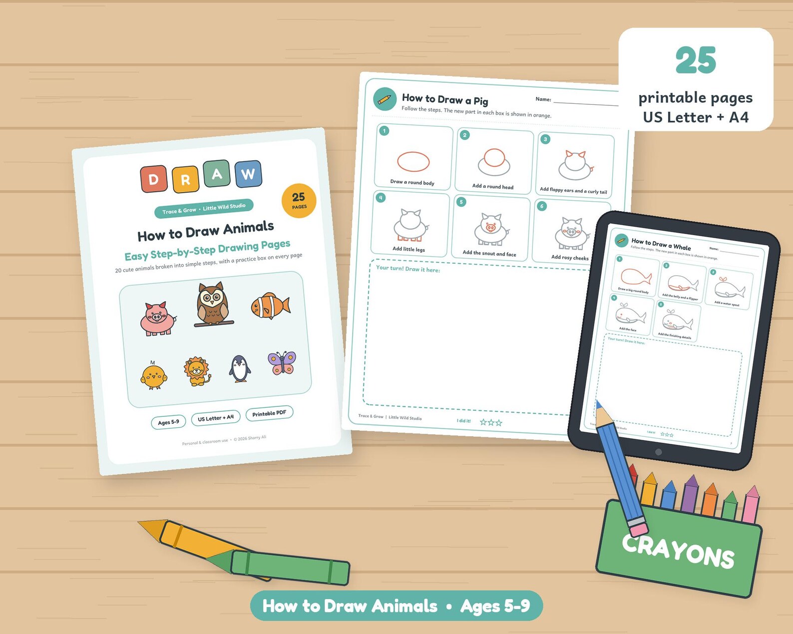How to Draw Animals for Kids Ages 5-9, 20 Easy Directed Drawing Pages ...