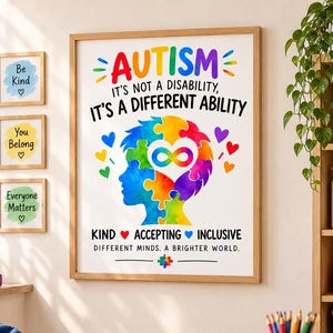 Autism Acceptance Wall Art, Autism Awareness Print, Neurodiversity Poster, Different Ability Art, 16x20 Print