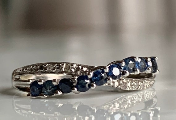 Blue Sapphire Ring Sapphire Diamond 14K White Gol… - image 3