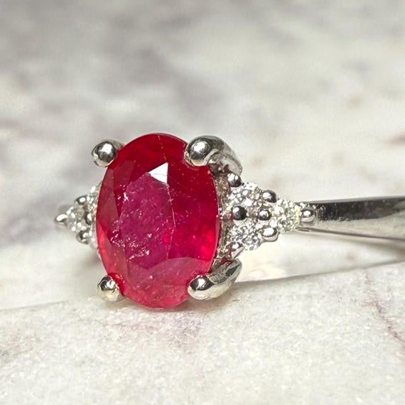 Ruby Ring 14K Natural Ruby Engagement Ring Diamon… - image 7
