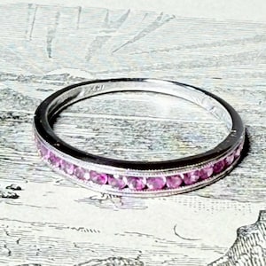 Pink Sapphire Ring Wedding Ring 14K Genuine Pink Sapphire Half Eternity Band Stacking Ring White Gold Vintage Anniversary Stacking Gift Her