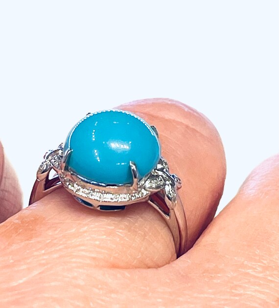 Turquoise Ring 18K Gold Ring Diamond Turquoise Ca… - image 7