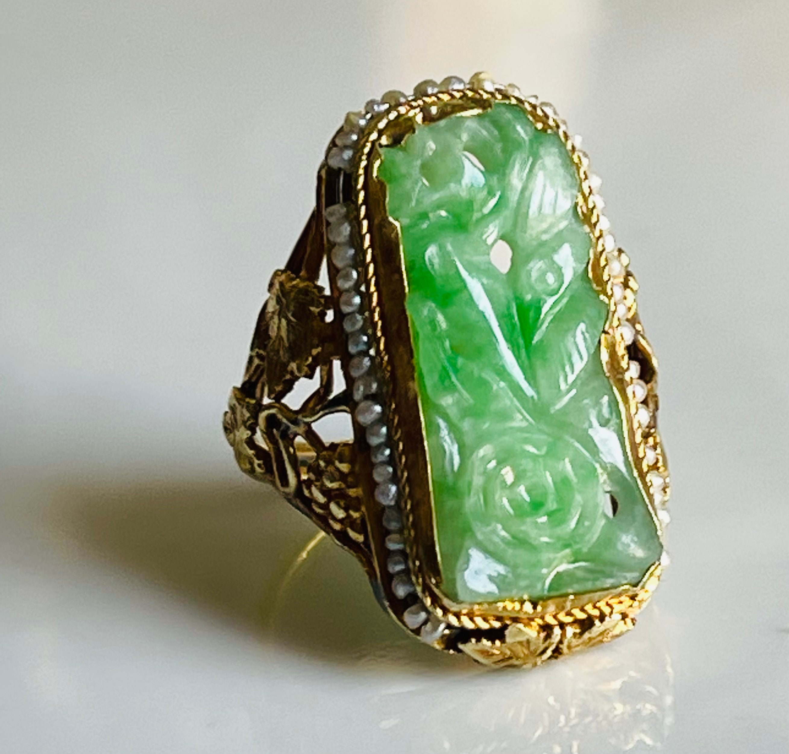 Jade Ring 14K Art Deco 1920s Seed Pearl Jadeite Ring Seed - Etsy