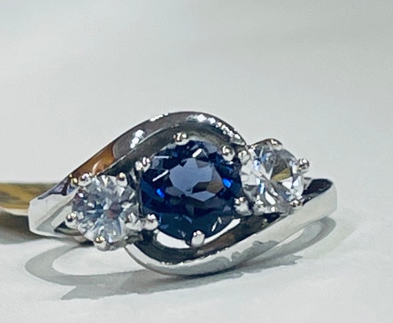 Iolite Ring Solid 18K Engagement Ring Genuine .75… - image 2