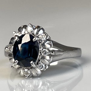 Sapphire Ring Platinum Engagement Ring Genuine Natural Blue Sapphire Diamond Ring 1.5 Carat Saphire Diamond Halo Gift for Her Birthday