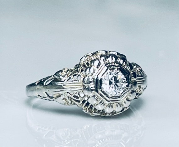 Art Deco Diamond Ring 14K Filigree Diamond Filigr… - image 3