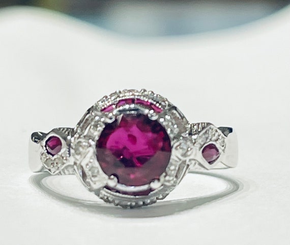 Ruby Ring 14K White Gold Ruby Engagement Ring Dia… - image 6