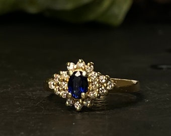 Sapphire Ring 14K Diamond Blue Sapphire Engagement Ring, 14K Yellow Gold, Diamonds, Genuine Sapphire 14K gold