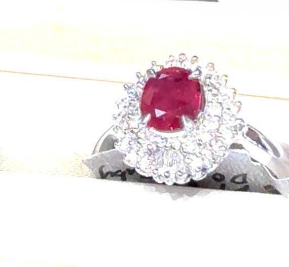 Ruby Ring Platinum Diamond Ruby Ring Vintage Enga… - image 3