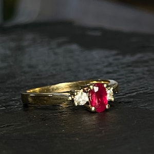 Ruby Ring 14K Ruby Engagement Ring Diamond Gold Oval Cut Genuine Natural Ruby Diamond Vintage July Birthday Birthstone Gift for Her