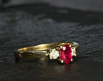 Ruby Ring 14K Ruby Engagement Ring Diamond Gold Oval Cut Genuine Natural Ruby Diamond Vintage July Birthday Birthstone Gift for Her