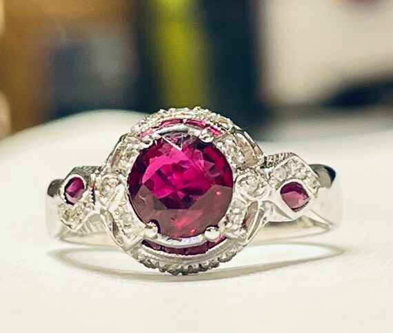Ruby Ring 14K White Gold Ruby Engagement Ring Dia… - image 4