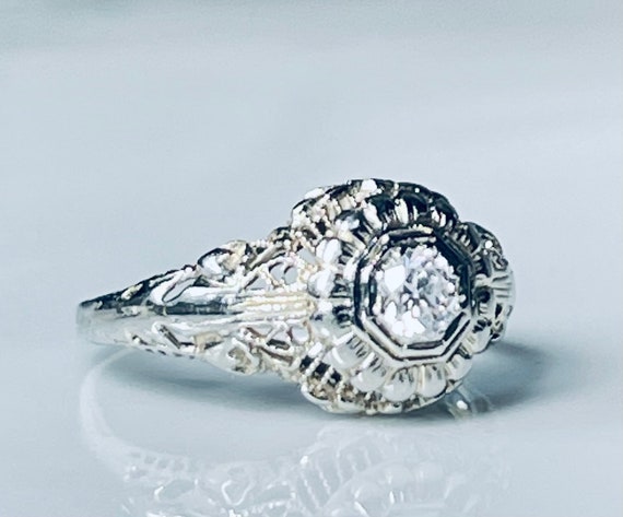 Art Deco Diamond Ring 14K Filigree Diamond Filigr… - image 7