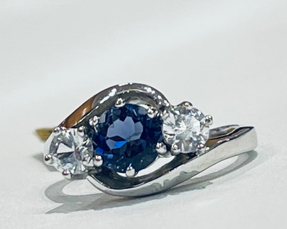 Iolite Ring Solid 18K Engagement Ring Genuine .75… - image 1