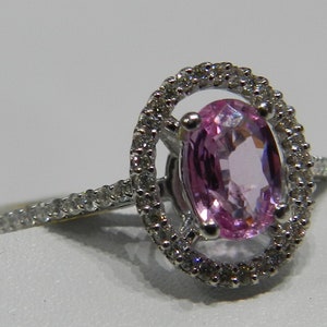 Pink Sapphire Ring 18K White Gold Natural Pink Sapphire Diamond Engagement Ring 18K Genuine Diamond Halo Engagement Ring Vintage Engagement