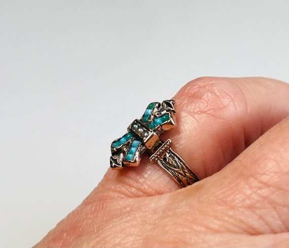 Turquoise Ring Victorian Ring 10k Antique 1800s R… - image 8