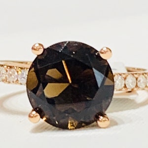 Topaz Ring 14K Rose Gold Engagement Ring Round Cut Smoky Topaz Ring 2.8 Ct Topaz Birthstone Birthday Gift for Women Vintage Jewelry