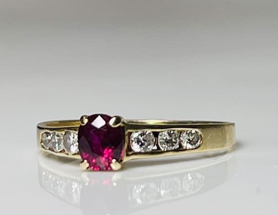 Ruby Ring 14K Yellow Gold Engagement Ring Diamond… - image 3