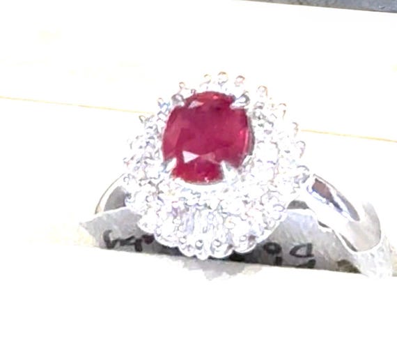 Ruby Ring Platinum Diamond Ruby Ring Vintage Enga… - image 4
