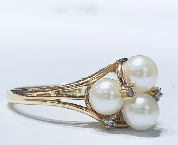 Pearl Ring 14K Diamond Ring Pearl Ring Diamond Eng