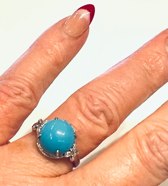 Turquoise Ring 18K Gold Ring Diamond Turquoise Ca… - image 10