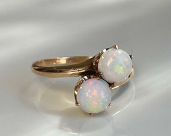 Opal Ring 14k Antique Victorian Ring Toi Et Moi Opal Engagement Ring Vintage Jewelry Genuine Australian Opal Light Academia Coastal