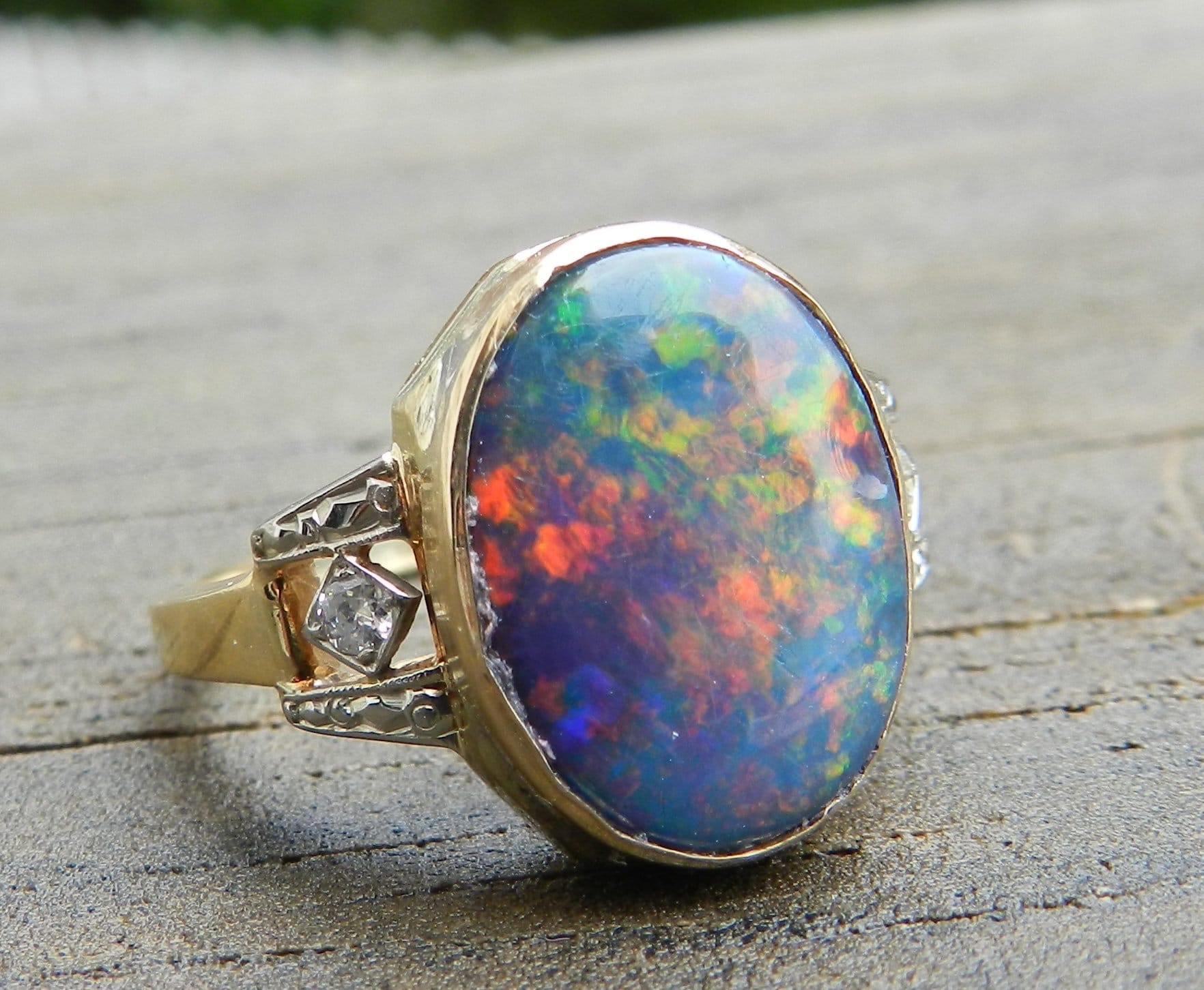 Black Opal Ring 14K Australian Black Opal Doublet Ring Art | Etsy