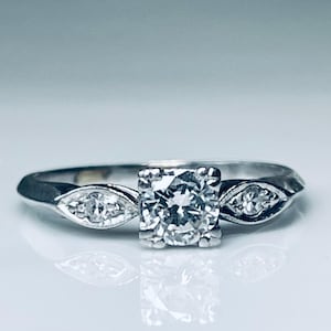 Art Deco Engagement Ring Platinum Old European Cut Diamond Ring Antique Diamond Ring .50 Ct  Art Deco Jewelry 1940s