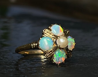 Vintage Opal Ring 14K Natural Mabe Pearl 14k Antique Australian Opal Pearl Ring 14K Gold Orange Blossom Opal Jewelry