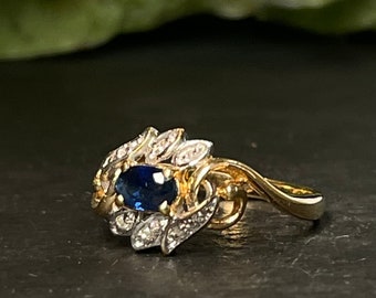 Sapphire Ring 14K Gold Genuine Blue Sapphire Diamond Ring .60 Ct Sapphire Diamond Halo September Birthstone Gift for Wife Girlfriend