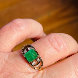 Emerald Ring 14k Genuine Diamond Colombian Emerald Vintage Engagement Ring Diamond May Birthstone Unique May Birthday Gifts for Her