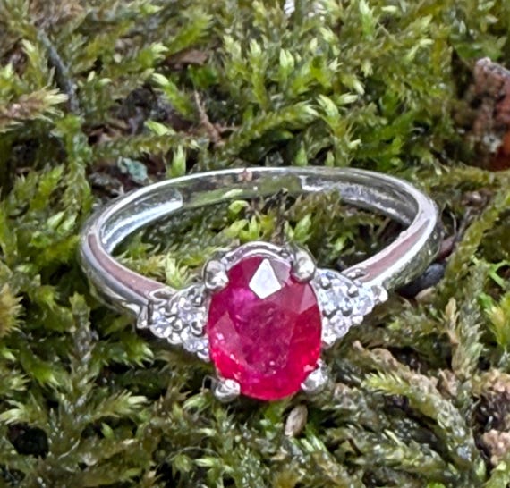 Ruby Engagement Ring Diamond Natural Ruby Ring 14… - image 1