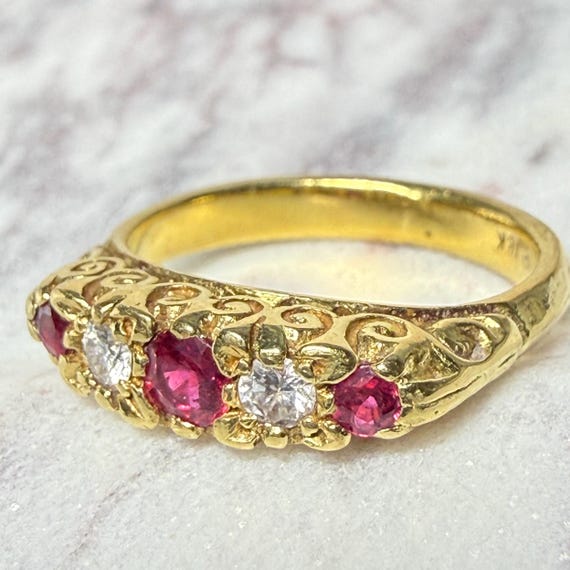 Ruby Ring 18K Vintage Ruby Engagement Ring Antiqu… - image 16